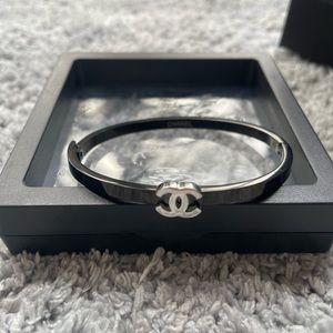 Chanel silver and black bangle bracelet